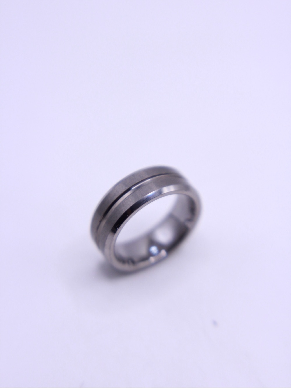 Tungsten FC 8mm Brushed & Polished Grooved Beveled Wedding Band Ring size 8.75